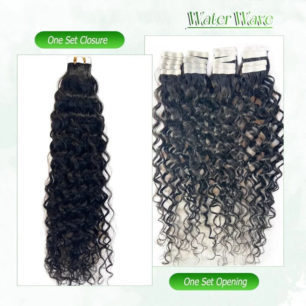 Water Wave Tape in Hair Extensions Human Hair